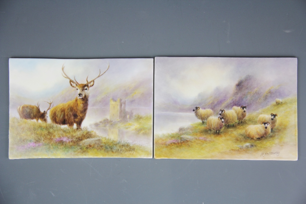 A pair of Milwyn Holloway hand painted and signed porcelain plaques, 17.5 x 12cm.