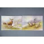 A pair of Milwyn Holloway hand painted and signed porcelain plaques, 17.5 x 12cm.