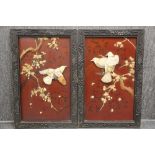 A pair of 19th Century Japanese mother of pearl and bone decorated shibayama panels, frame size 45 x