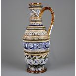 An Elizabeth A Sayers Doulton 1876 Lambeth stoneware ewer, H. 25cm. Condition : no visible damage.