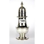 A heavy hallmarked silver sugar caster, H. 20cm.