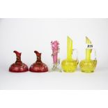 Two pairs of Venetian gilt decorated glass jugs, together with 19th century perfume bottles and