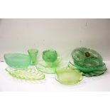 A group of Art Deco green glass items including uranium glass.