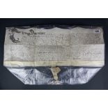 A hand written document on vellum c. 1670 (King Charles II) relating to the tenure of Meadows, owned
