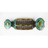An unusual Chinese cloisonne on bronze ruyi shaped abacus, L. 19cm.