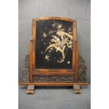 A 19th Century Japanese carved free standing screen with inset shibayama carved bone and mother of