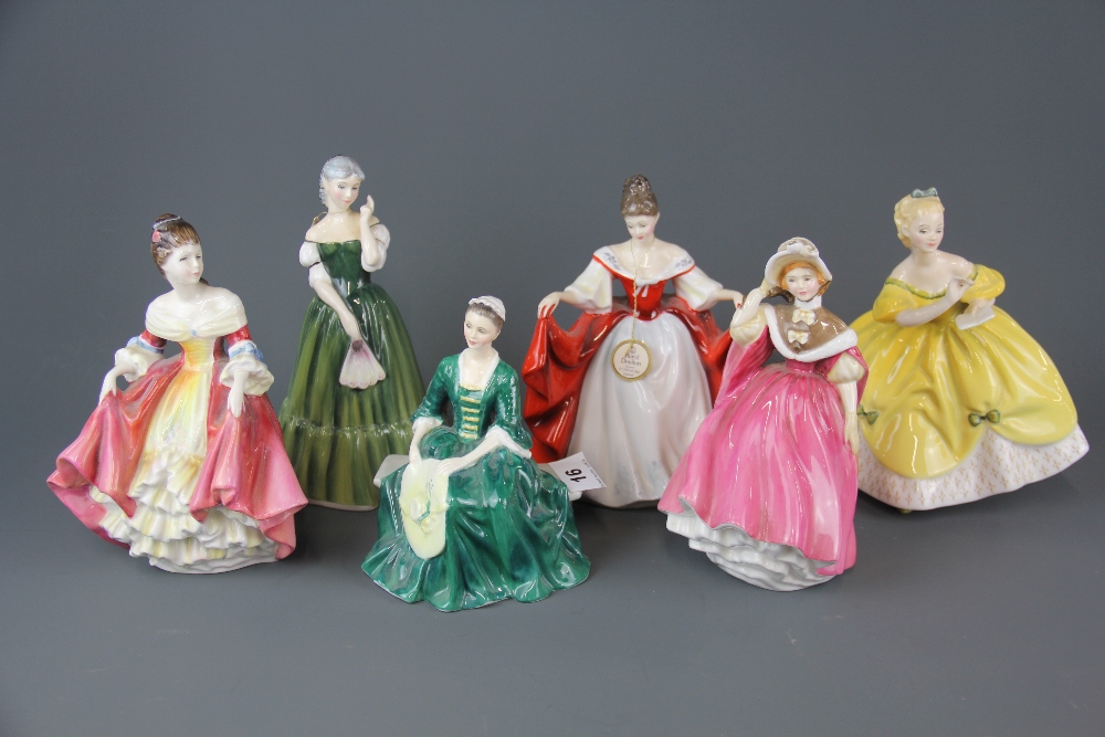 Six Royal Doulton porcelain lady figures: "The Last Waltz" (HN2315), "Southern Belle" (HN2229), "