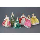 Six Royal Doulton porcelain lady figures: "The Last Waltz" (HN2315), "Southern Belle" (HN2229), "