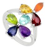 A 925 silver ring set with sapphire, amethyst, peridot and other semi precious stones, (P.5).