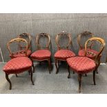 A harlequin set of 19th Century balloon back dining chairs.