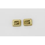 A pair of 9ct yellow gold (stamped 375) Cadbury ingot shaped stud earrings, L. 0.8cm.