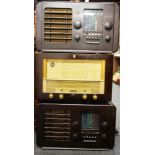 Three vintage radios. Two Ekco Bakelite and a Philips wooden cased radio.