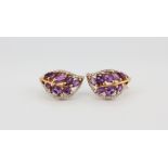 A pair of 925 silver rose gold gilt earrings set with marquise cut amethysts and white stones, L.