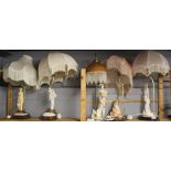 A group of five decorative figural table lamps, H. 65cm.