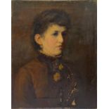 An unframed 19th Century oil on canvas of a young women, 41 x 51cm. Indistinct signature dated '86.