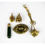 A small group of gilt metal antique jewellery items.