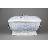 A 19th Century Chinese hand painted porcelain tureen and lid with lion dog and ribbon shaped