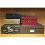 Five early 20th century leather covered jewellery boxes.