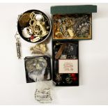 A box of costume jewellery, etc.