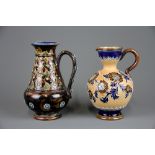 An Emily Partington Doulton Lambeth Slater Patent jug together with a Doulton Lambeth jug, H. 14 &
