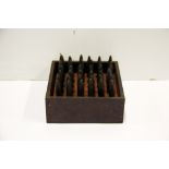 A box of 1930's engineers die tap tools, letters and numbers, box size 13cm x 12cm x 7cm.