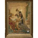 A large 19th Century gilt framed tapestry of a lady, frame size 71 x 94cm.