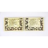 A pair of very finely carved 19th Century Chinese ivory panels, 9.8cm x 7cm.