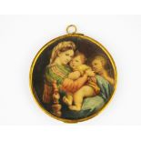 An early hand painted miniature on ivory in a circular gilt metal frame, Dia. 8.2cm.