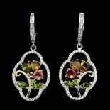 A pair of 925 silver drop earrings set with mixed colour tourmalines and white stones, L. 3.7cm.