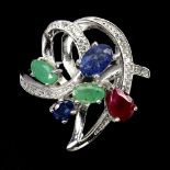 A 925 silver ring set with sapphires, rubies and emeralds, (P).