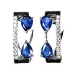 A pair of 925 silver earrings set with pear cut sapphires and white stones, L. 2.2cm.