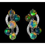 A pair of 925 silver earrings set with opals and white stones, L. 2.5cm.