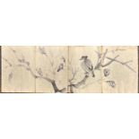 A silk covered book of Chinese watercolour paintings, 25 x 35 x 2cm.