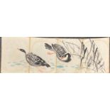 A silk covered book of Chinese watercolour paintings, 25 x 35 x 2cm.