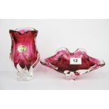 Two 1970's Bohemian glass vases, tallest 18cm.