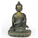 An early 20th century Chinese brass/bronze seated figure of a Buddha, H. 36cm.