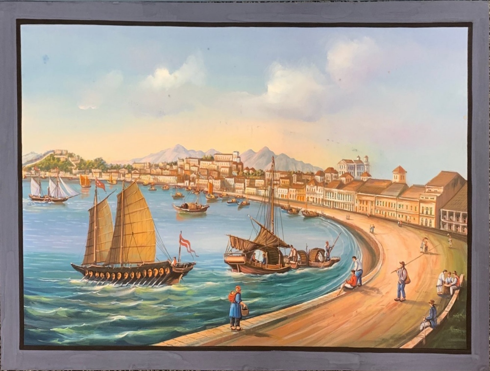 Two unframed gouache on artist's paper of early Chinese trading concessions in Hong Kong or - Image 3 of 3