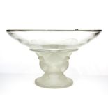 A Lalique style frosted and clear glass fruit bowl, H. 17.5cm, Dia. 30.5cm.