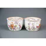 Two Chinese hand painted porcelain boxes and covers, H. 5.5cm. Dia. 8.2cm.