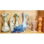 A group of Victorian and other glass items, tallest 28cm.