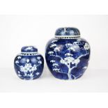 Two Chinese hand painted ginger jars and lids decorated with 'Prunus' pattern, largest 18.5cm.