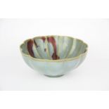An interesting Chinese lobed zhun glazed porcelain bowl, Dia. 19cm, D. 8.5cm.