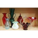 A group of good glass items, tallest 32cm.