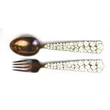 Heavy Danish silver and enamel spoon and fork by A.Michelsen of Copenhagen, L. 16cm.