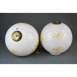 Two 1970's globe glass ceiling lights, Dia. 23cm, one with fitting and one just globe.