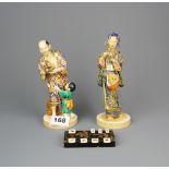 A pair of 19th century Japanese Satsuma figurines, H. 18cm (one A/F), together with a Shibayama