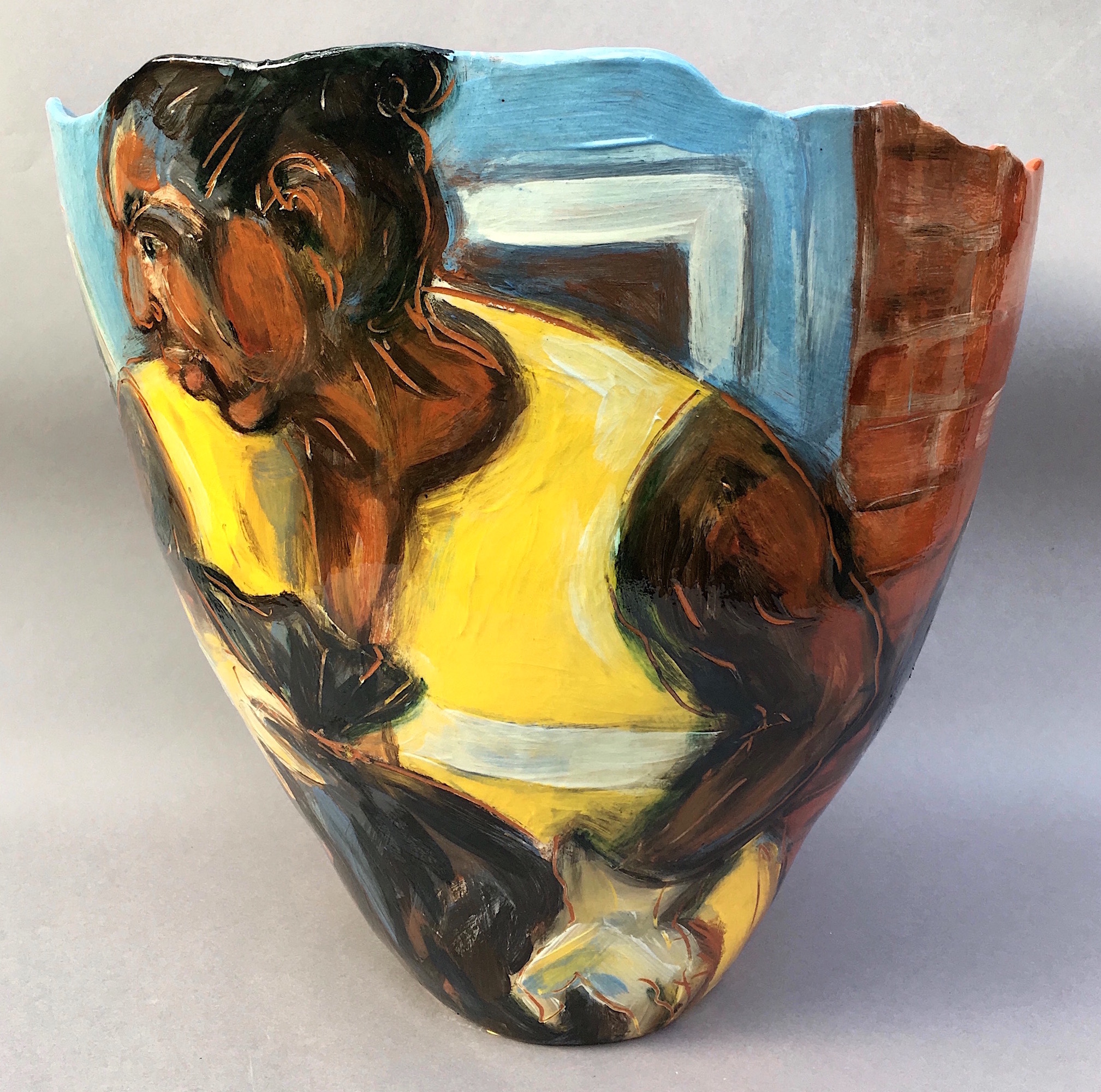 Jitka Palmer, "Dustbin Men", earthenware clay, 2018, 40 x 40 x 37cm. Handbuilt vessel painted with - Image 2 of 3