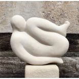 Jitka Palmer, "Coiled", Portland stone, 2019, 33 x 40 x 11cm. Hand carved stone sculpture, polished.