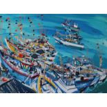 Pippa Cunningham, "Boats at Tagalle Harbour Sri Lanka", unframed gouache on watercolour paper