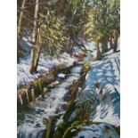 Alix Baker, "Alpine Stream", framed oil on canvas, 2016, 39 x 49cm framed. A forest stream in an